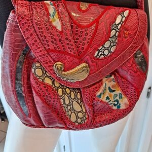 NAS Vibrant Red Gold Black Patchwork Vintage Shoulder Bag